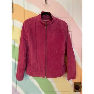 Reed Leather Co. Pink Suede Jacket Women’s Large Vintage Style Zip Up Moto Coat
